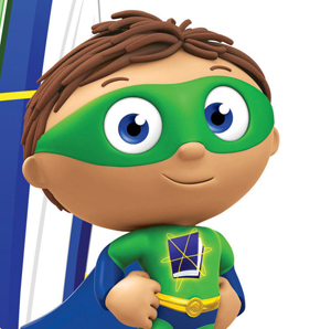 to the left) the protagonist of a kids show named super why (to