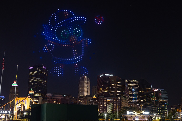 A drone show at a baseball game