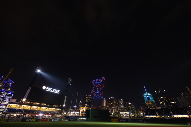 A drone show at a baseball game