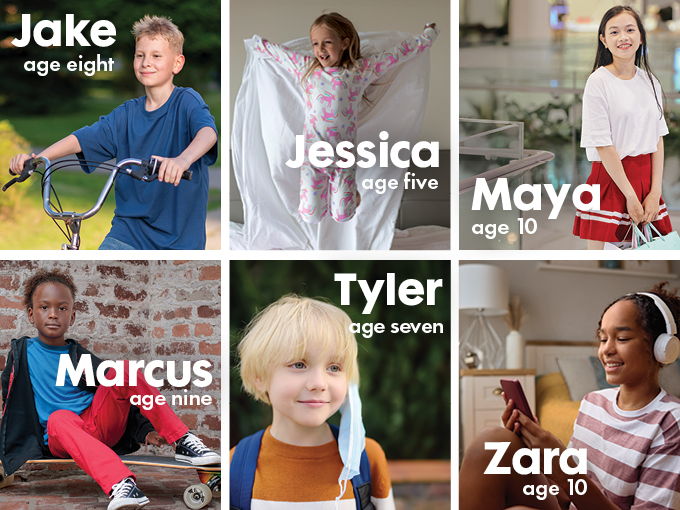 A series of kids in different eras since the '90s